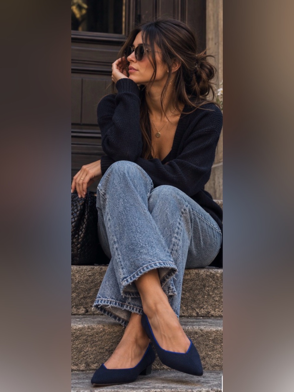 Rothy’s The Point Navy Blue Knit Pointed Toe Ballet Flats quiet luxury old money